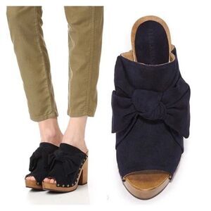 Ulla Johnson Stevie Black Suede Clog Heels Size 7.5 Wooden Platform Mules